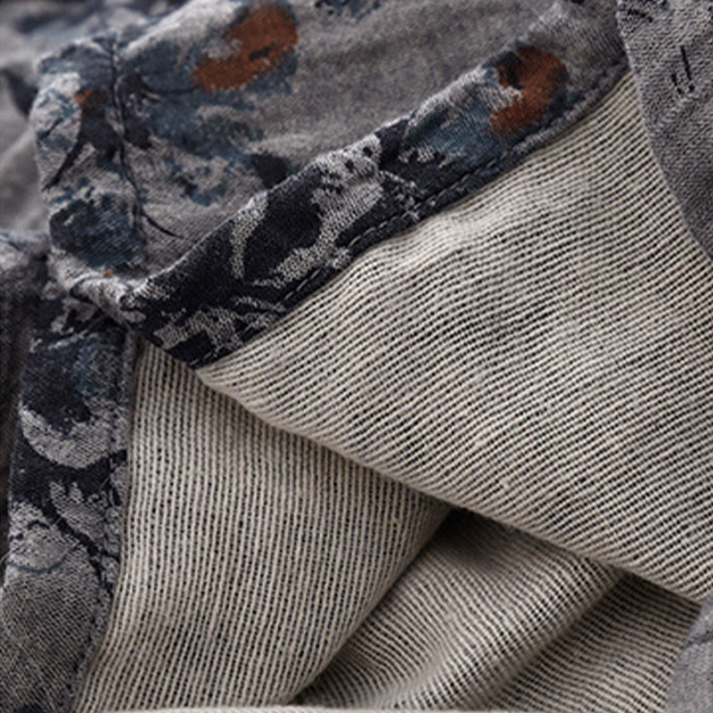 Buddha Stones Casual Small Floral Pattern Crew Neck Cotton Linen Midi Dress With Pockets - image 20