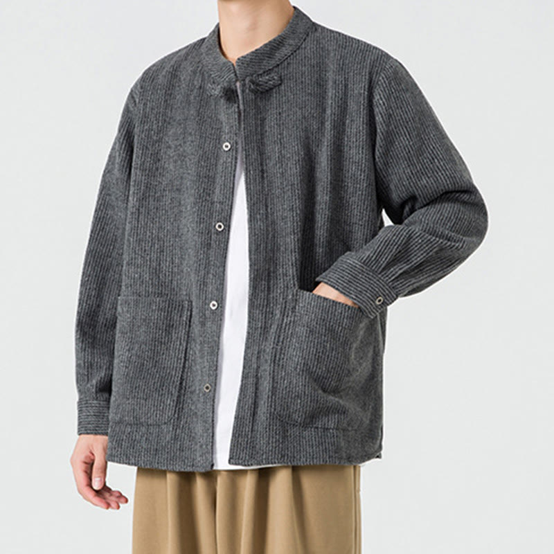 Buddha Stones Long Sleeve Frog-button Design Men's Cotton Jacket Shirt With Pockets - image 3