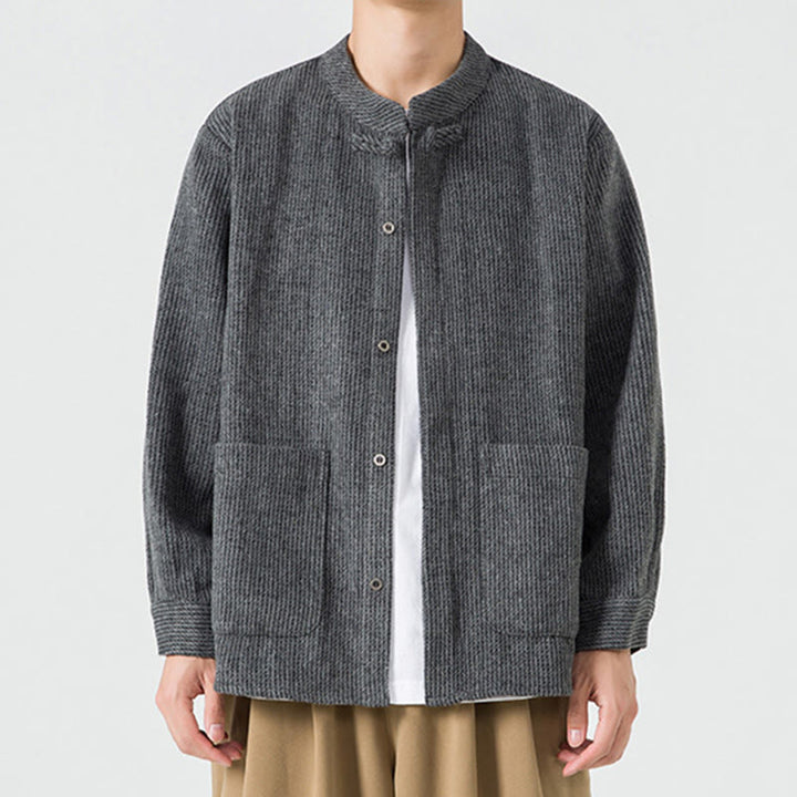 Buddha Stones Long Sleeve Frog-button Design Men's Cotton Jacket Shirt With Pockets - Black - US/UK/AU46,EU56 (5XL) - image 1