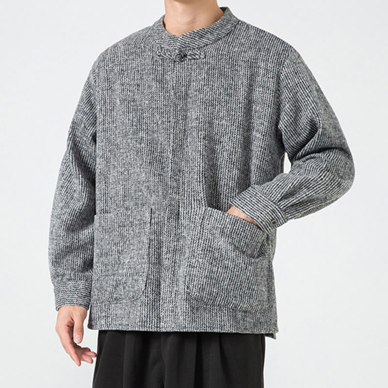 Buddha Stones Long Sleeve Frog-button Design Men's Cotton Jacket Shirt With Pockets - image 17