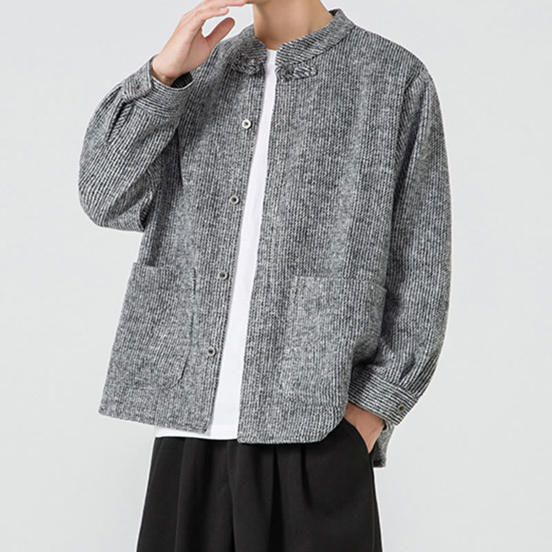 Buddha Stones Long Sleeve Frog-button Design Men's Cotton Jacket Shirt With Pockets - image 14