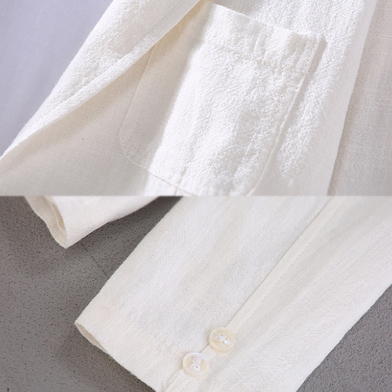 Buddha Stones Long Sleeve Button Plain Design Men's Linen Jacket Shirt With Pockets - image 5