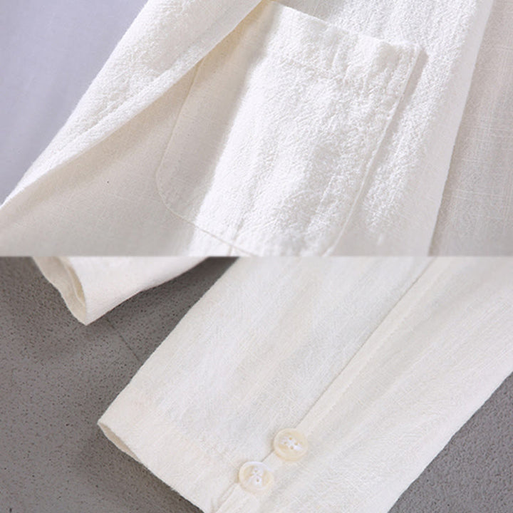 Buddha Stones Long Sleeve Button Plain Design Men's Linen Jacket Shirt With Pockets - image 5