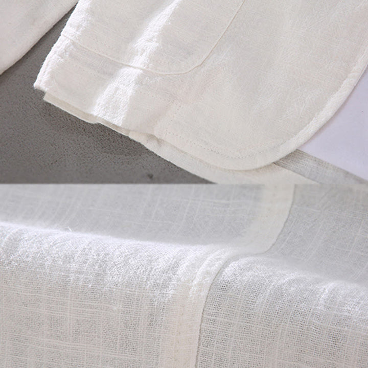 Buddha Stones Long Sleeve Button Plain Design Men's Linen Jacket Shirt With Pockets - image 6