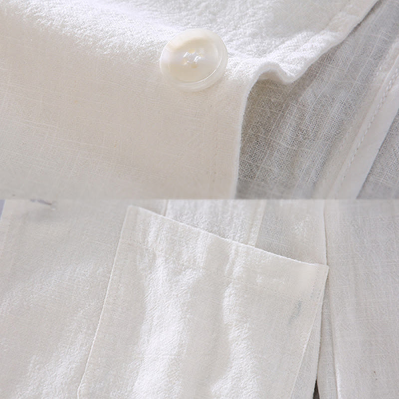 Buddha Stones Long Sleeve Button Plain Design Men's Linen Jacket Shirt With Pockets - image 4