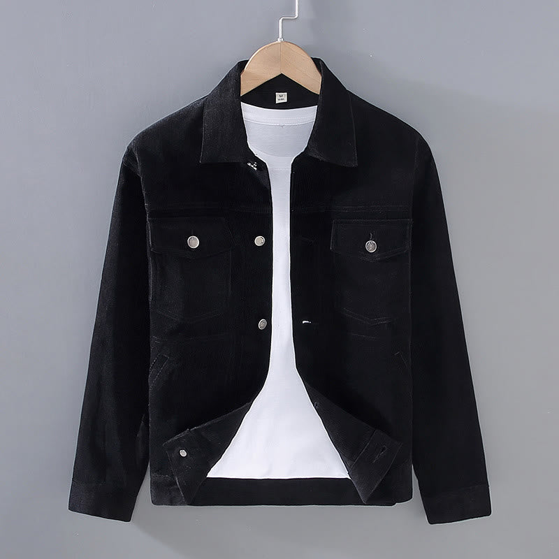 Buddha Stones Plain Long Sleeve Button Design Men's Cotton Jacket Shirt With Pockets - Black - US/UK/AU42,EU52 (3XL) - image 7