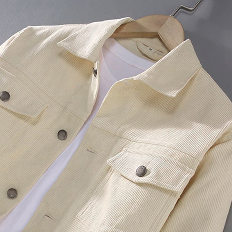 Buddha Stones Plain Long Sleeve Button Design Men's Cotton Jacket Shirt With Pockets - image 3