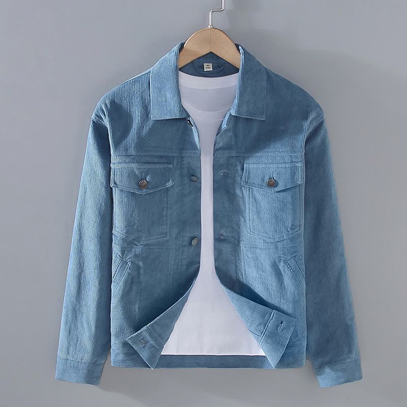 Buddha Stones Plain Long Sleeve Button Design Men's Cotton Jacket Shirt With Pockets - SteelBlue - US/UK/AU42,EU52 (3XL) - image 8