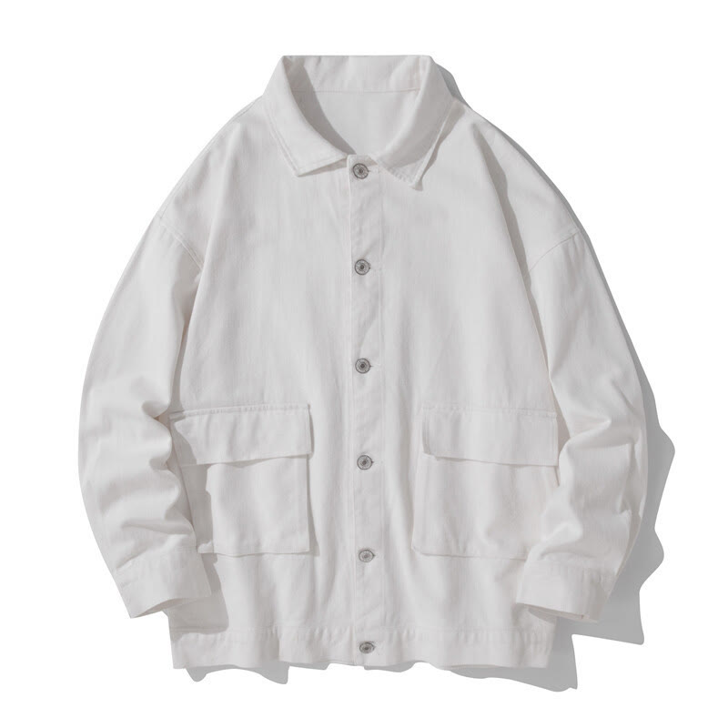 Buddha Stones Long Sleeve Button Stand Collar Design Men's Cotton Jacket Shirt With Pockets - White - US/UK/AU50,EU60 (5XL) - image 7