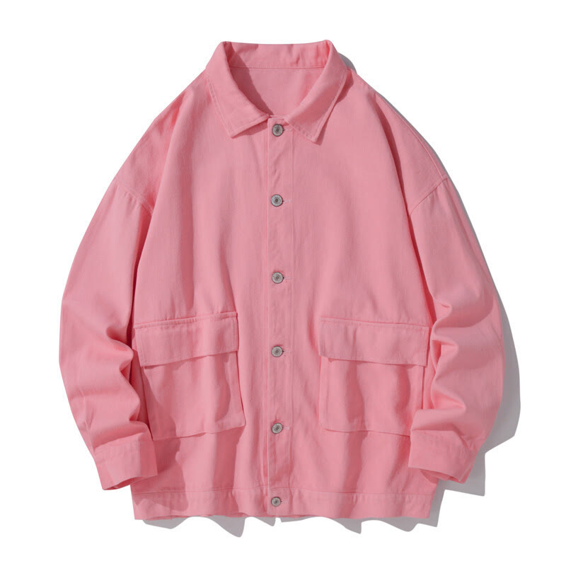 Buddha Stones Long Sleeve Button Stand Collar Design Men's Cotton Jacket Shirt With Pockets - LightPink - US/UK/AU50,EU60 (5XL) - image 9