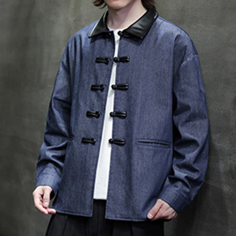 Buddha Stones Men's Frog-Button Cotton Long Sleeve Shirt With Pockets - MidnightBlue - US/UK/AU46,EU56 (5XL) - image 1