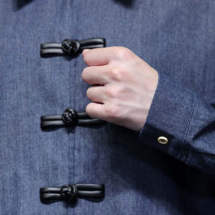 Buddha Stones Men's Frog-Button Cotton Long Sleeve Shirt With Pockets - image 9