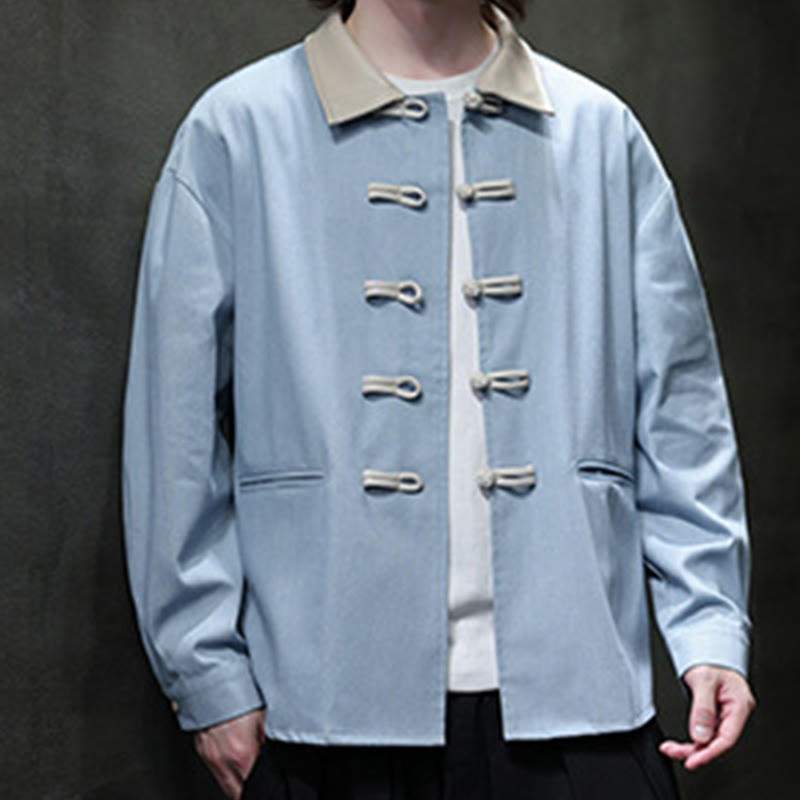 Buddha Stones Men's Frog-Button Cotton Long Sleeve Shirt With Pockets - LightSkyBlue - US/UK/AU46,EU56 (5XL) - image 14