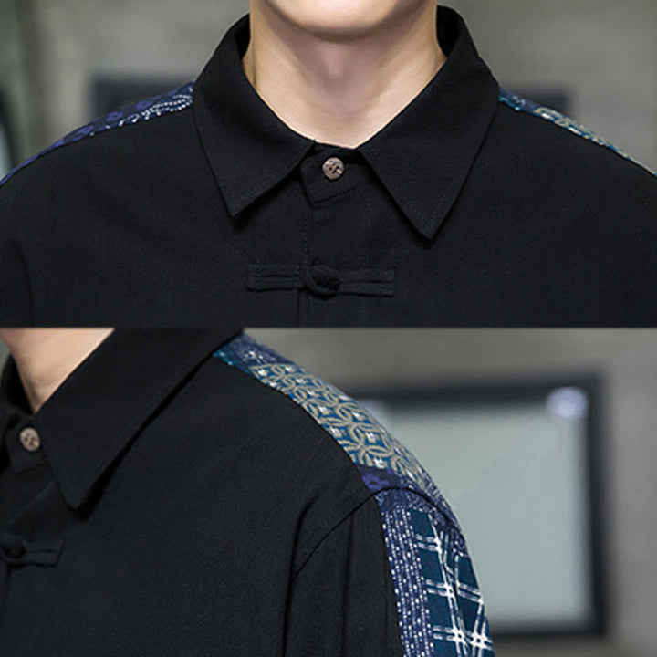 Buddha Stones Men's Flower Pattern Stitching Cotton Blend Long Sleeve Shirt - image 8