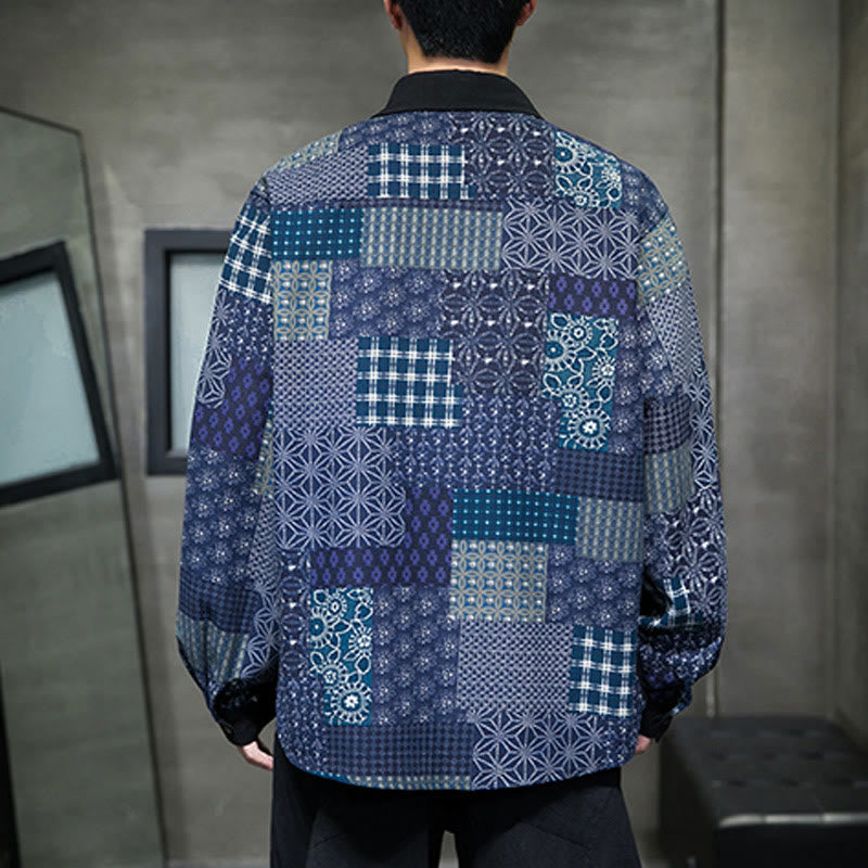 Buddha Stones Men's Flower Pattern Stitching Cotton Blend Long Sleeve Shirt - image 5