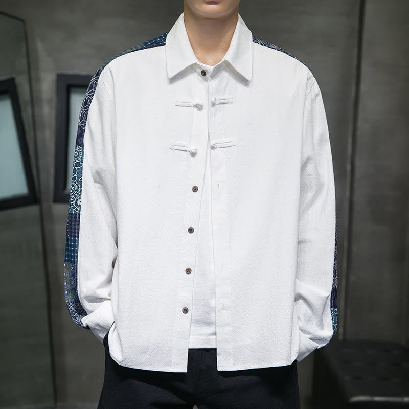 Buddha Stones Men's Flower Pattern Stitching Cotton Blend Long Sleeve Shirt - image 12