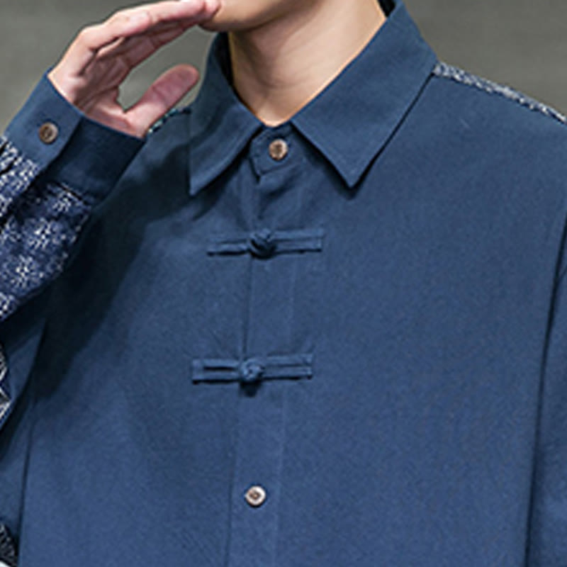 Buddha Stones Men's Flower Pattern Stitching Cotton Blend Long Sleeve Shirt - image 22