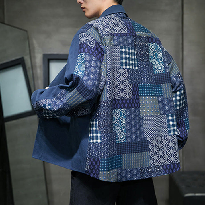 Buddha Stones Men's Flower Pattern Stitching Cotton Blend Long Sleeve Shirt - image 19