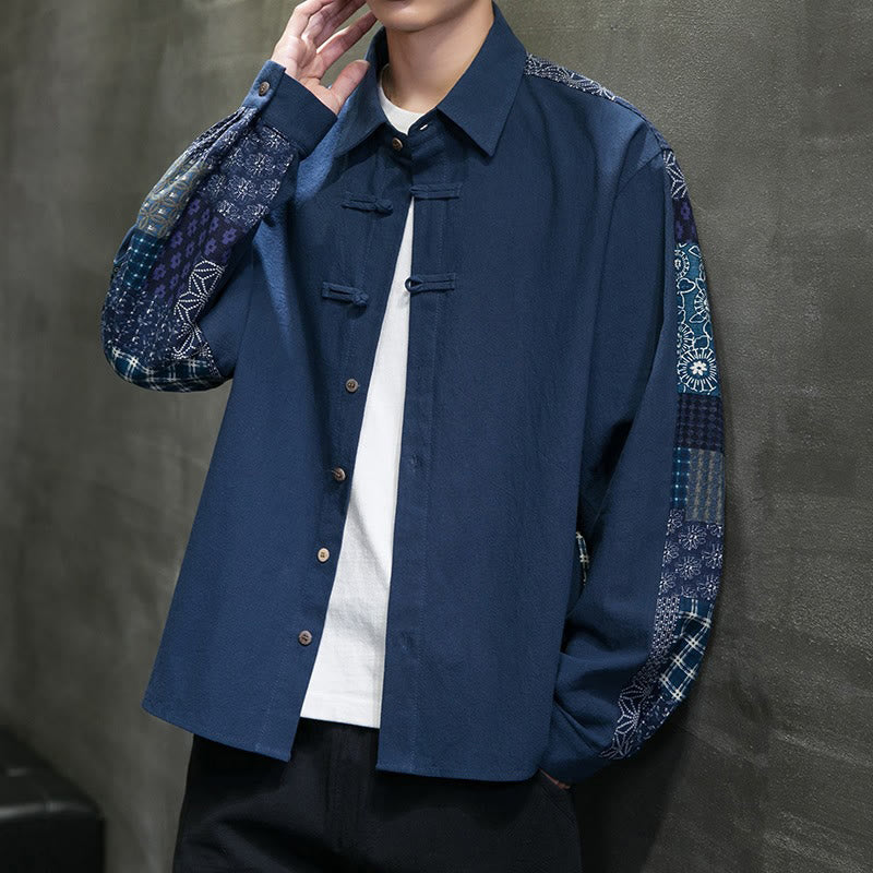 Buddha Stones Men's Flower Pattern Stitching Cotton Blend Long Sleeve Shirt - image 21