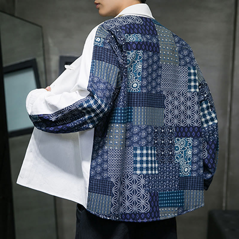 Buddha Stones Men's Flower Pattern Stitching Cotton Blend Long Sleeve Shirt - image 11