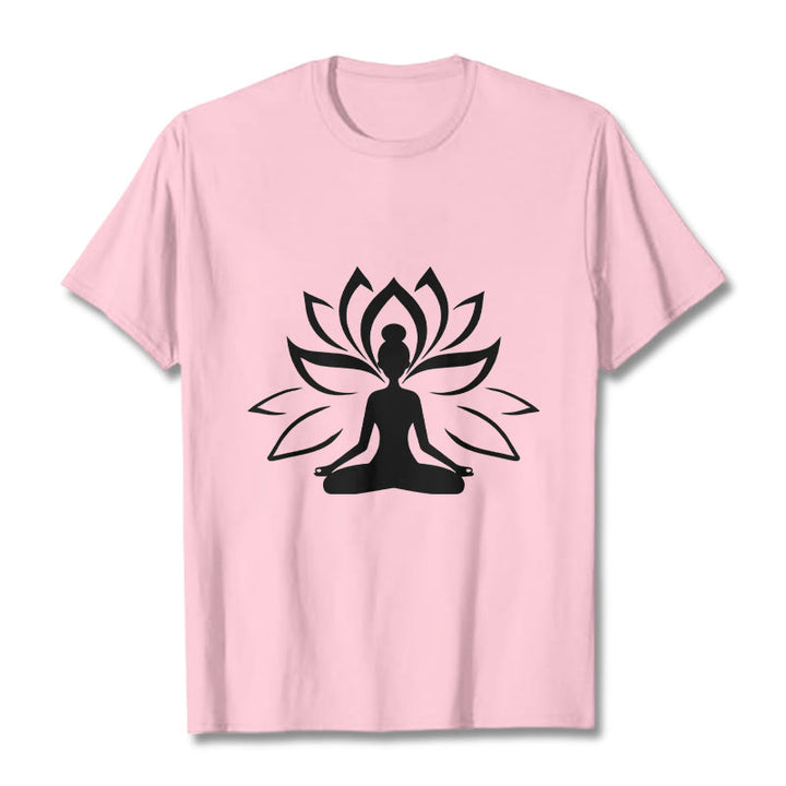 Buddha Stones Lotus Meditating Person Tee T-shirt - LightPink - 2XL - image 13