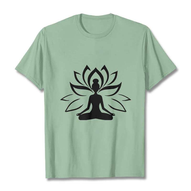 Buddha Stones Lotus Meditating Person Tee T-shirt - PaleGreen - 2XL - image 15