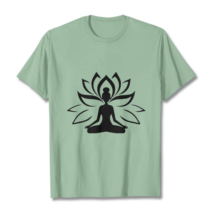 Buddha Stones Lotus Meditating Person Tee T-shirt - PaleGreen - 2XL - image 15