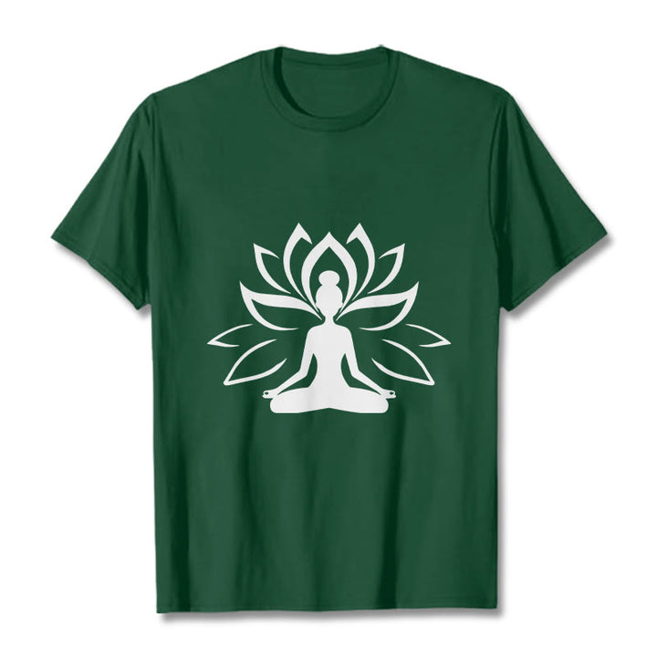 Buddha Stones Lotus Meditating Person Tee T-shirt - ForestGreen - 2XL - image 1