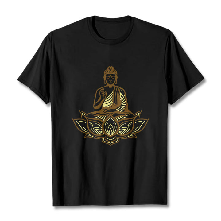 Buddha Stones Buddha Meditating In The Lotus Tee T-shirt - Black - 2XL - image 5