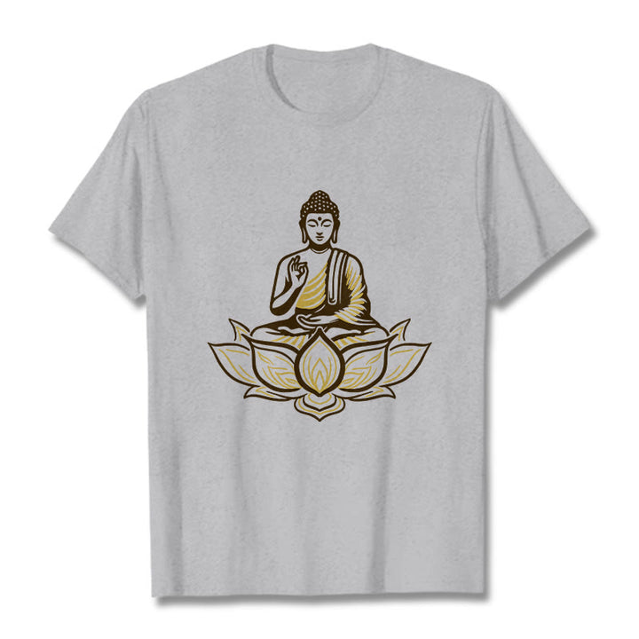 Buddha Stones Buddha Meditating In The Lotus Tee T-shirt - LightGrey - 2XL - image 20