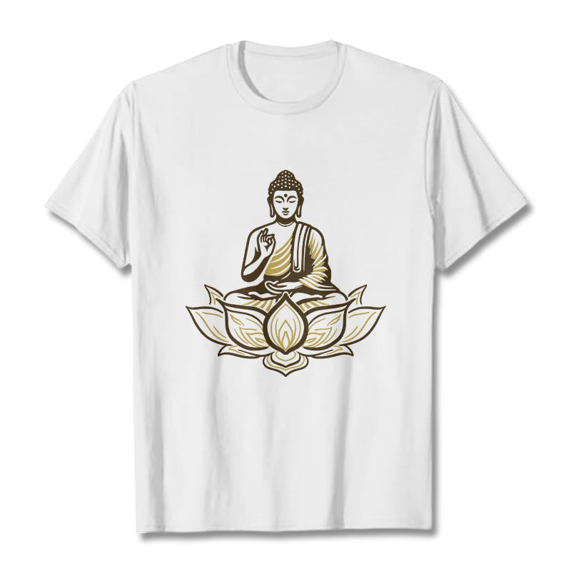 Buddha Stones Buddha Meditating In The Lotus Tee T-shirt - White - 2XL - image 1