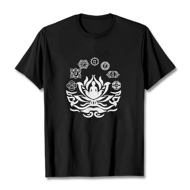 Buddha Stones OM Symbol Sanskrit Mantras Buddha Lotus Flower Design Tee T-shirt - Black - 2XL - image 7