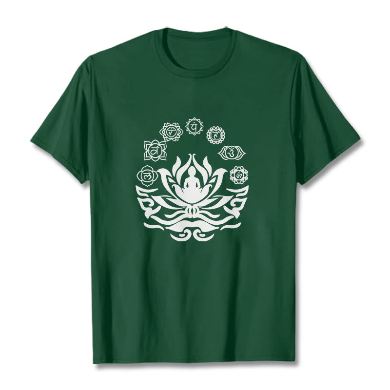 Buddha Stones OM Symbol Sanskrit Mantras Buddha Lotus Flower Design Tee T-shirt - ForestGreen - 2XL - image 5