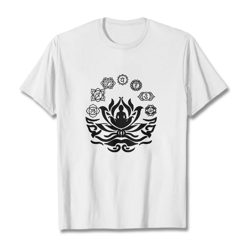 Buddha Stones OM Symbol Sanskrit Mantras Buddha Lotus Flower Design Tee T-shirt - White - 2XL - image 1