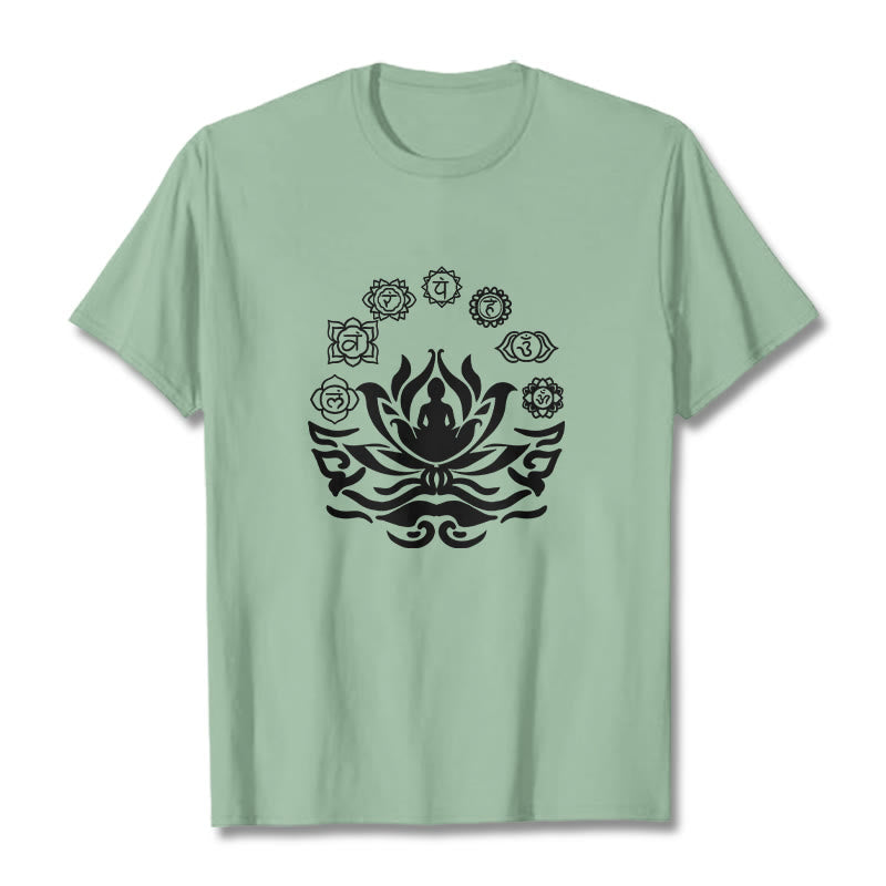 Buddha Stones OM Symbol Sanskrit Mantras Buddha Lotus Flower Design Tee T-shirt - PaleGreen - 2XL - image 18