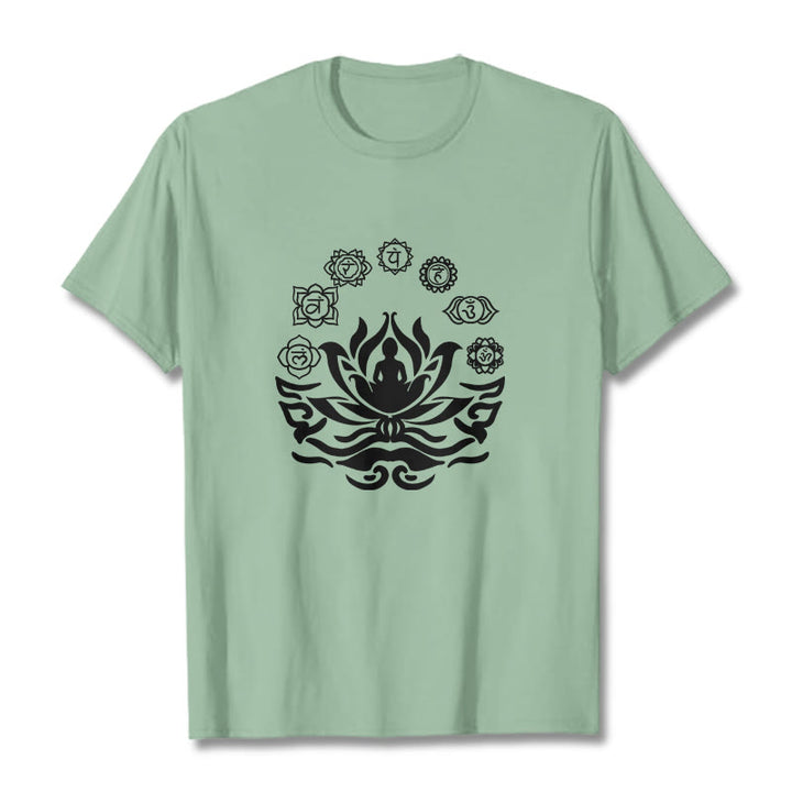 Buddha Stones OM Symbol Sanskrit Mantras Buddha Lotus Flower Design Tee T-shirt - PaleGreen - 2XL - image 18