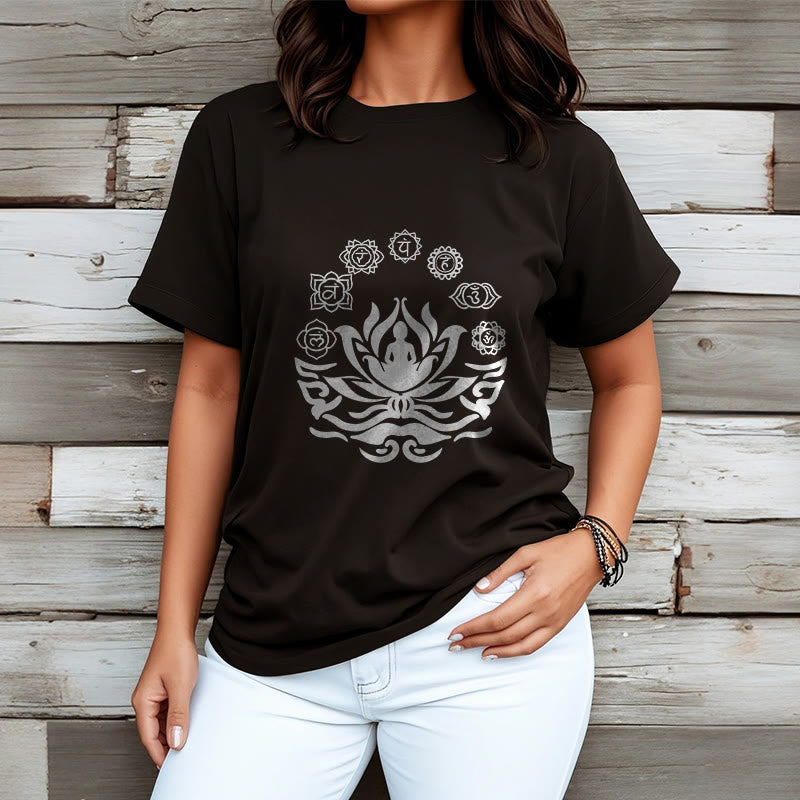 Buddha Stones OM Symbol Sanskrit Mantras Buddha Lotus Flower Design Tee T-shirt - image 10