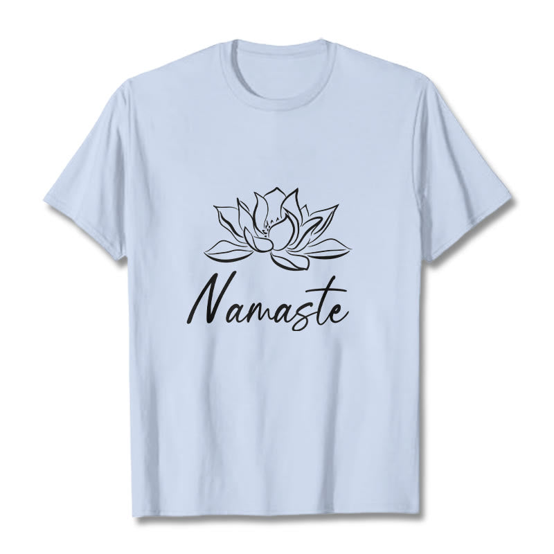 Buddha Stones Simple Lotus Flower Namaste Meditation Cotton Tee T-shirt - LightCyan - 2XL - image 19