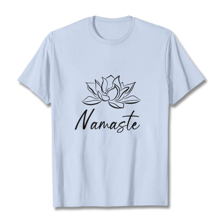 Buddha Stones Simple Lotus Flower Namaste Meditation Cotton Tee T-shirt - LightCyan - 2XL - image 19