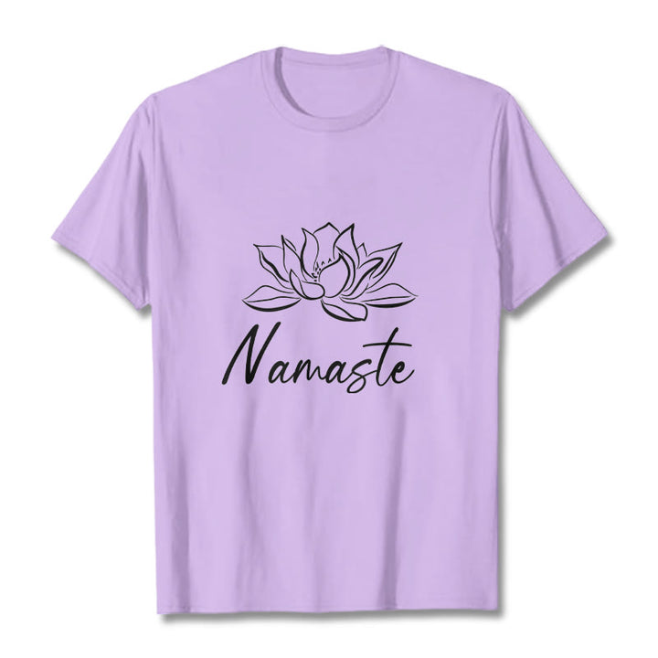 Buddha Stones Simple Lotus Flower Namaste Meditation Cotton Tee T-shirt - Plum - 2XL - image 17