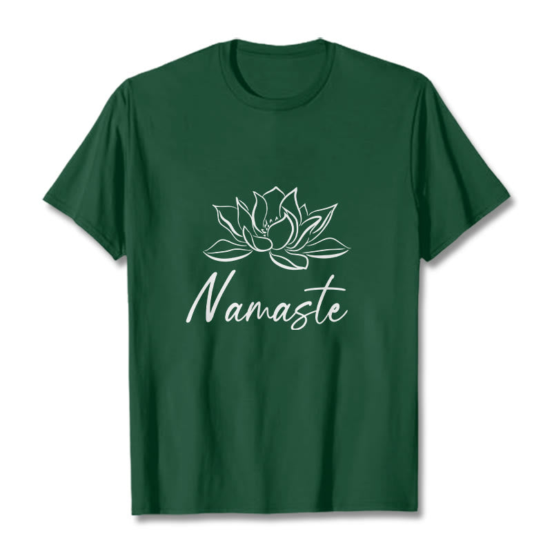 Buddha Stones Simple Lotus Flower Namaste Meditation Cotton Tee T-shirt - ForestGreen - 2XL - image 11