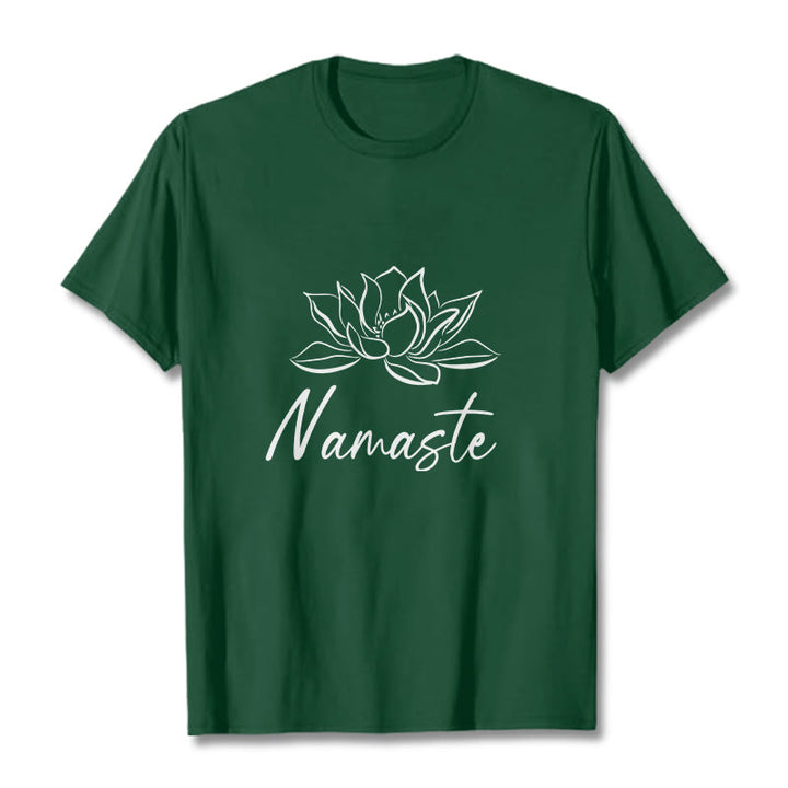 Buddha Stones Simple Lotus Flower Namaste Meditation Cotton Tee T-shirt - ForestGreen - 2XL - image 11