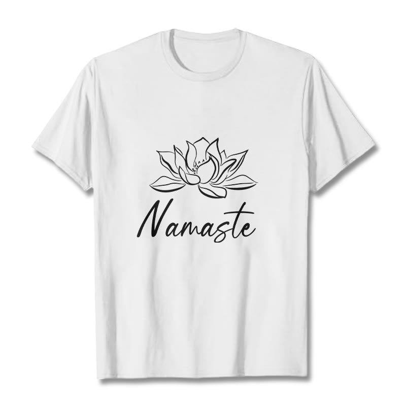 Buddha Stones Simple Lotus Flower Namaste Meditation Cotton Tee T-shirt - White - 2XL - image 6