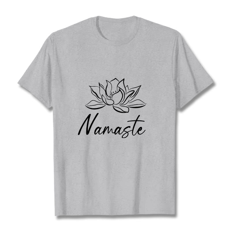 Buddha Stones Simple Lotus Flower Namaste Meditation Cotton Tee T-shirt - LightGrey - 2XL - image 20