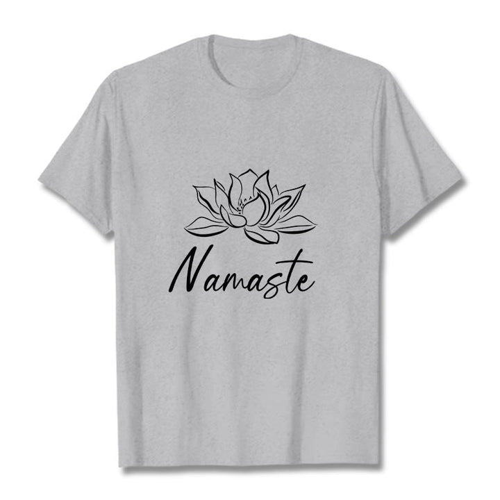 Buddha Stones Simple Lotus Flower Namaste Meditation Cotton Tee T-shirt - LightGrey - 2XL - image 20
