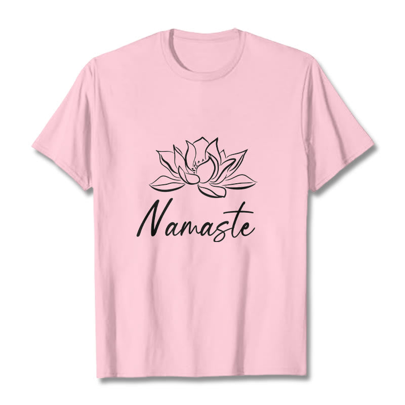 Buddha Stones Simple Lotus Flower Namaste Meditation Cotton Tee T-shirt - LightPink - 2XL - image 13