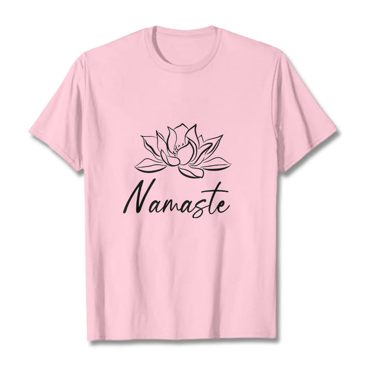 Buddha Stones Simple Lotus Flower Namaste Meditation Cotton Tee T-shirt - LightPink - 2XL - image 13