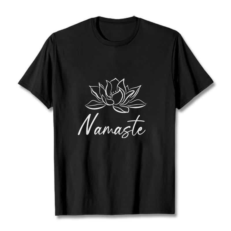 Buddha Stones Simple Lotus Flower Namaste Meditation Cotton Tee T-shirt - Black - 2XL - image 1