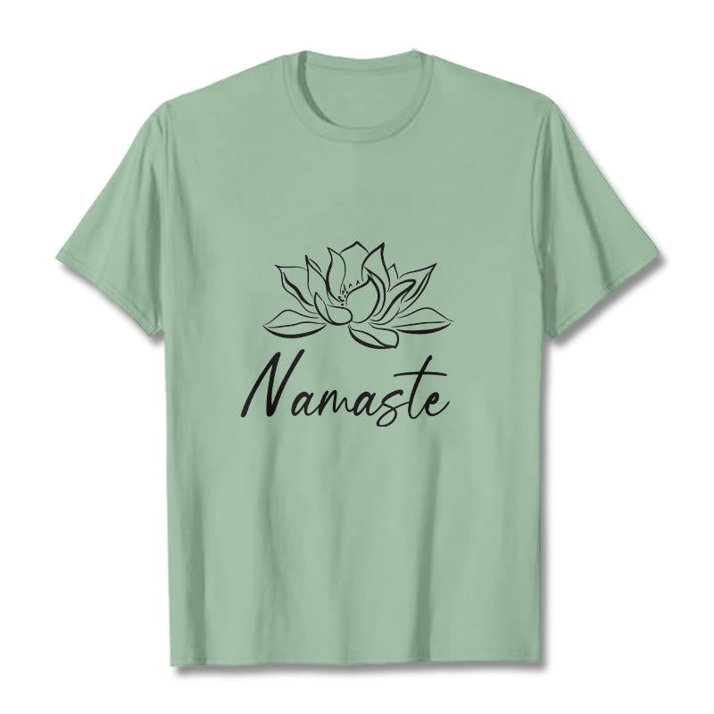 Buddha Stones Simple Lotus Flower Namaste Meditation Cotton Tee T-shirt - PaleGreen - 2XL - image 15