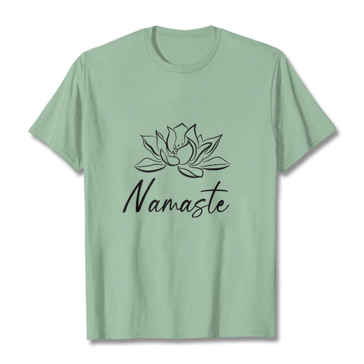 Buddha Stones Simple Lotus Flower Namaste Meditation Cotton Tee T-shirt - PaleGreen - 2XL - image 15